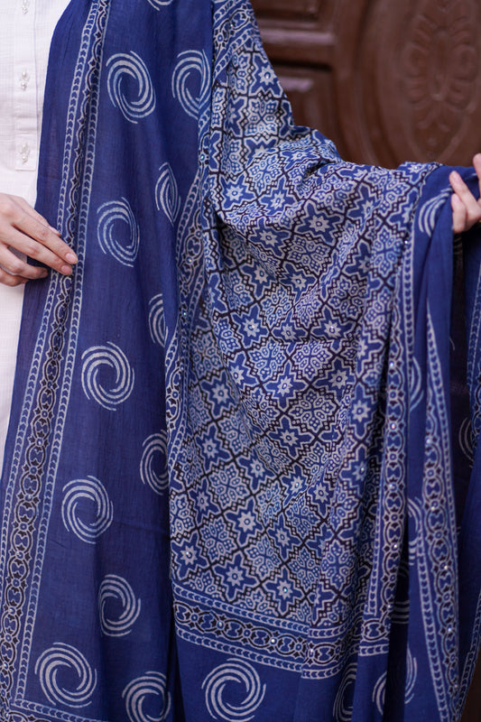 Aaina  Ajrak Chaddar - Blue