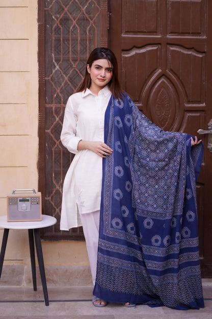 Aaina  Ajrak Chaddar - Blue
