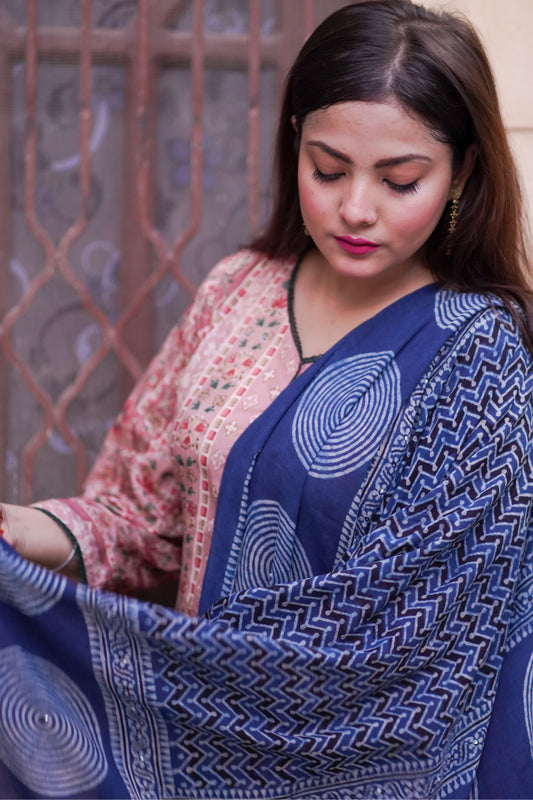 Sukoon Ajrak Chaddar - Blue