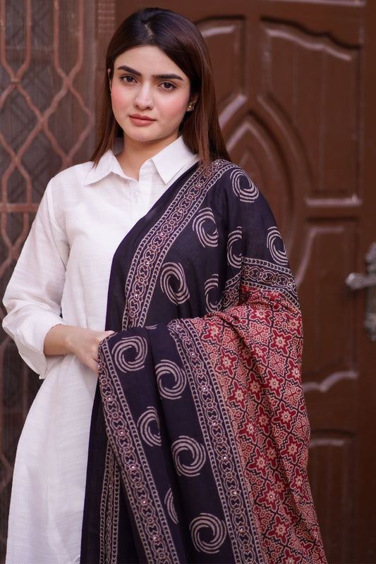 Aaina Ajrak Chaddar 2 Tone - Maroon