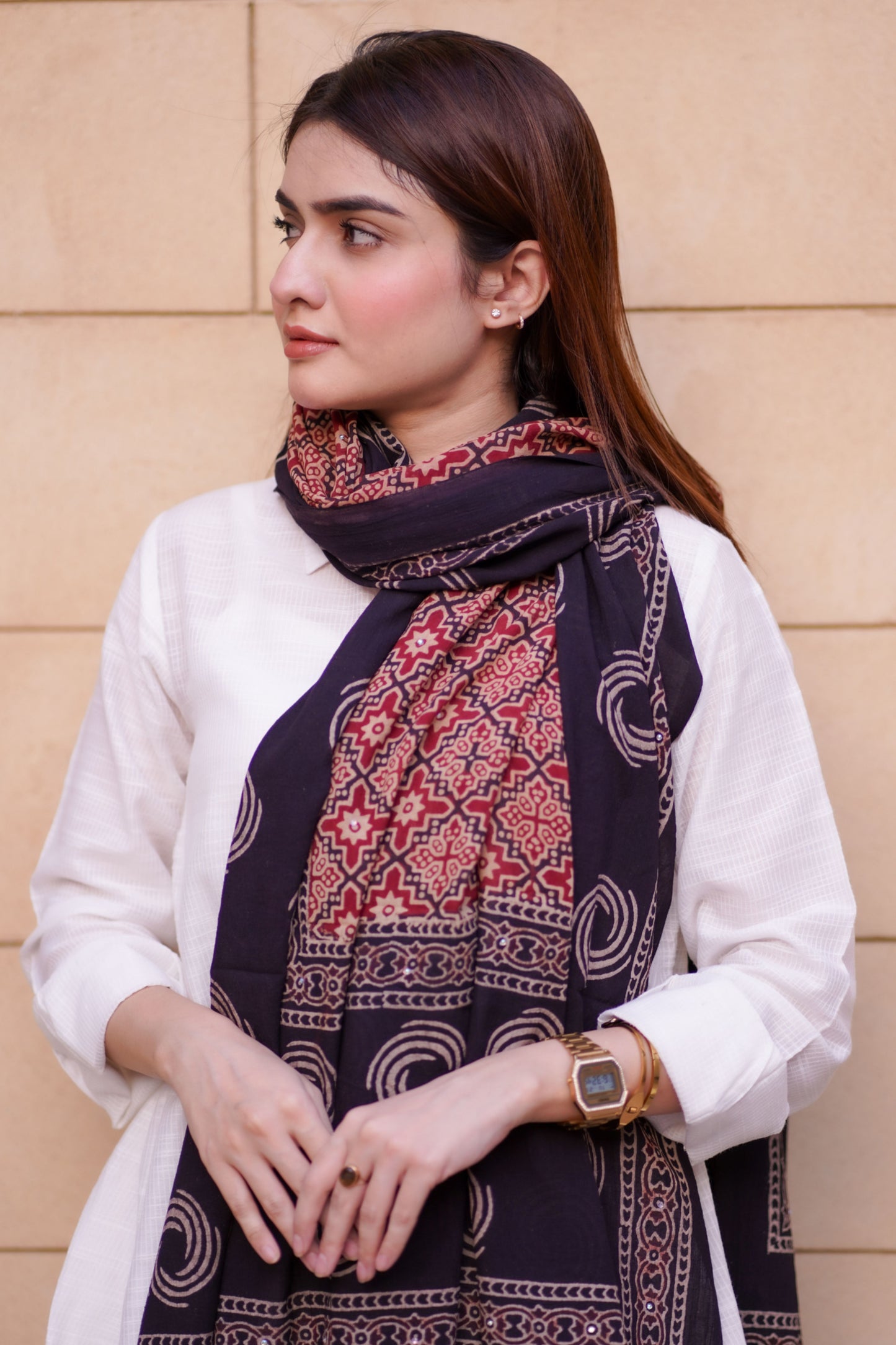 Aaina Ajrak Chaddar 2 Tone - Maroon