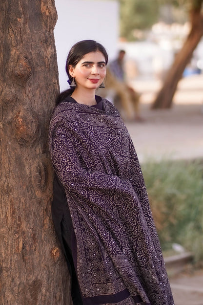 Kohsar Ajrak Chaadar Black