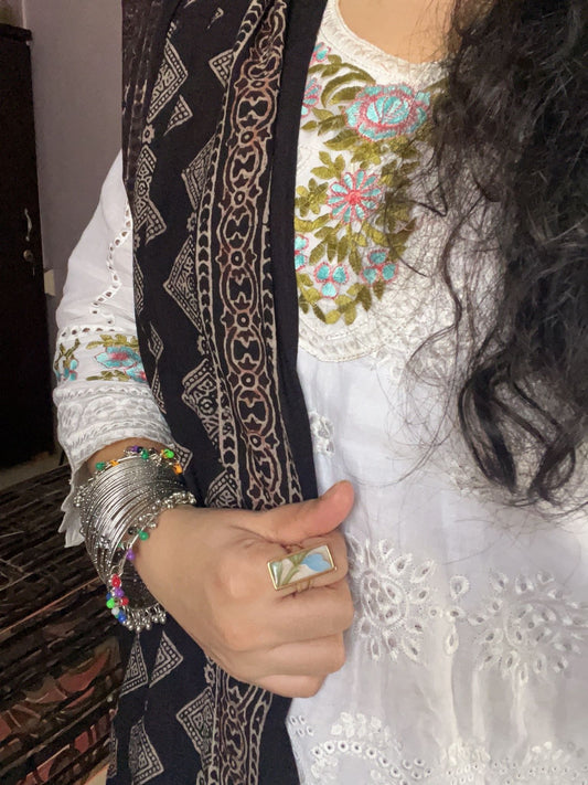 Abeer Ajrak Scarf - Black