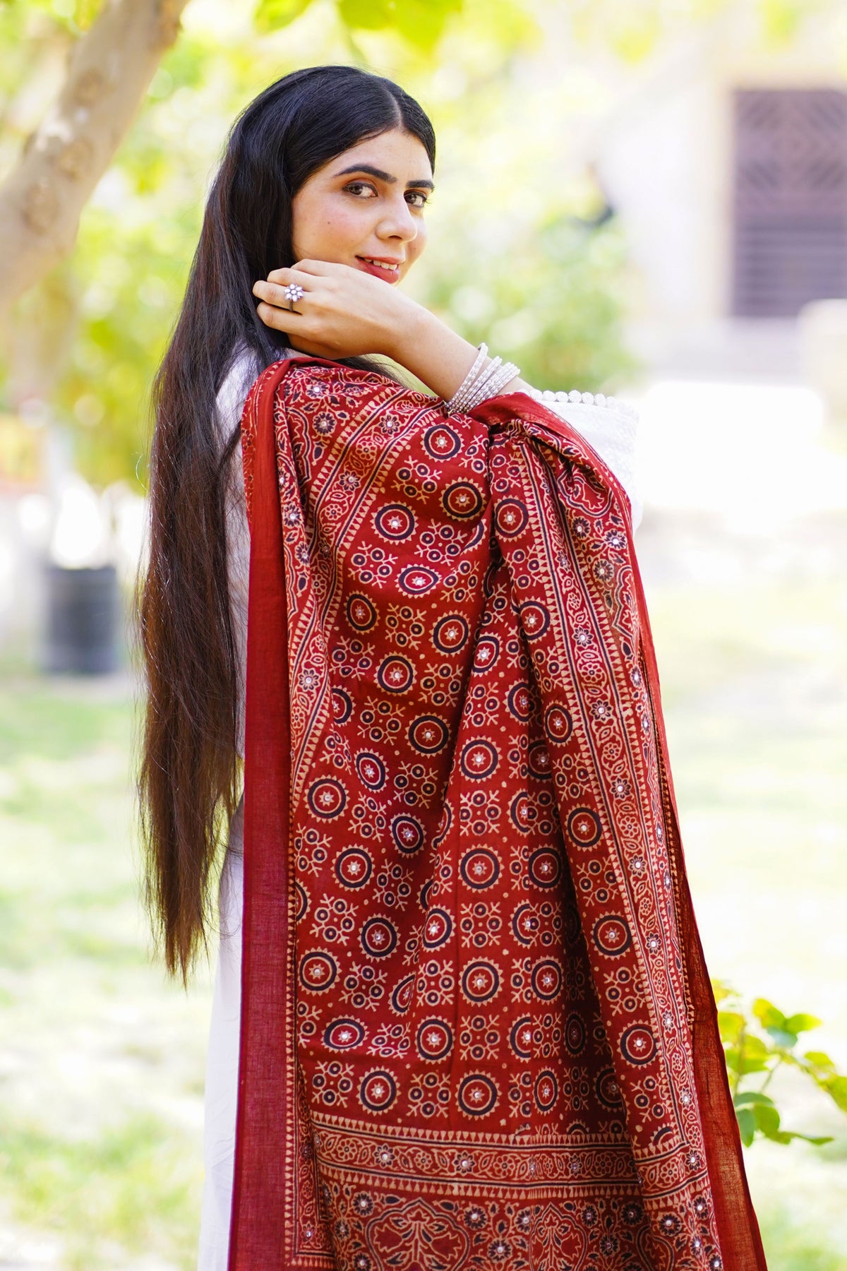 Sumbul Ajrak Chaddar Maroon: Timeless Heritage, Regal Elegance