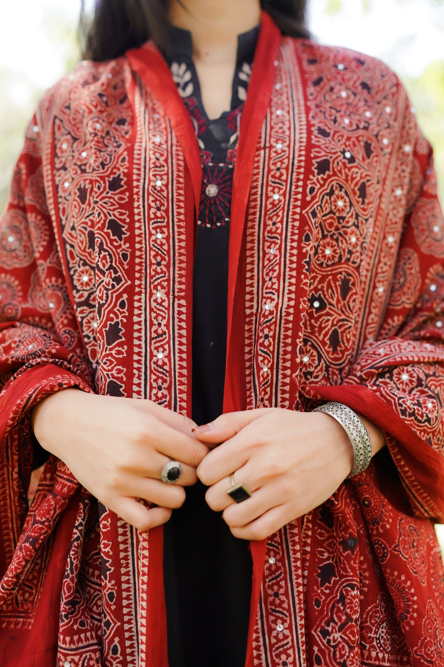 Varq Ajrak Chaddar  - Maroon