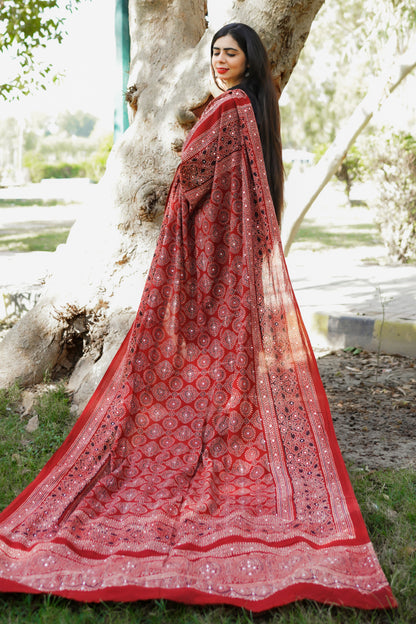 Varq Ajrak Chaddar  - Maroon