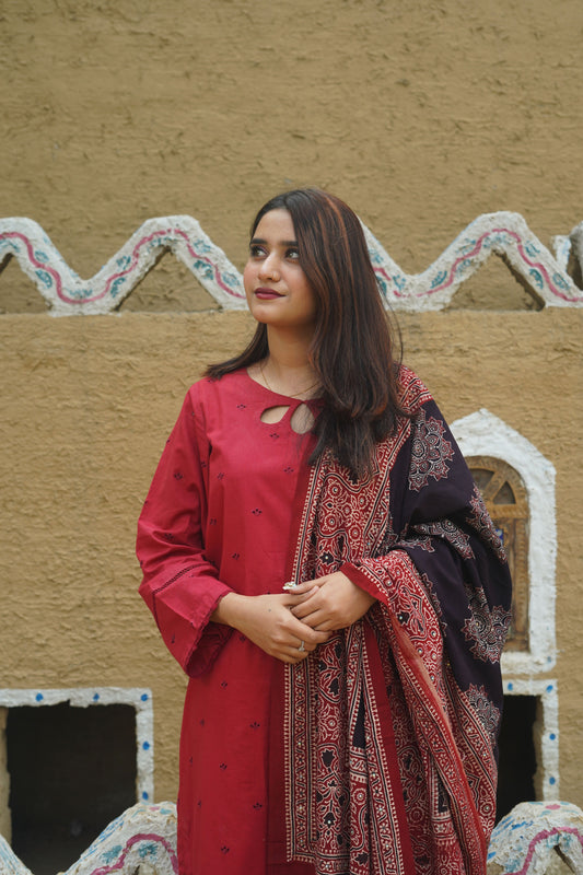 Gulnaar Ajrak Chaddar 2Tone -Black