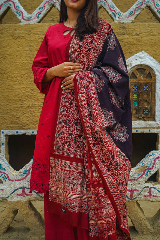 Gulnaar Ajrak Chaddar 2Tone -Black
