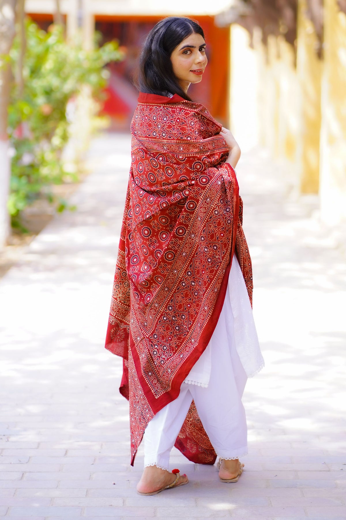 Sumbul Ajrak Chaddar Maroon: Timeless Heritage, Regal Elegance