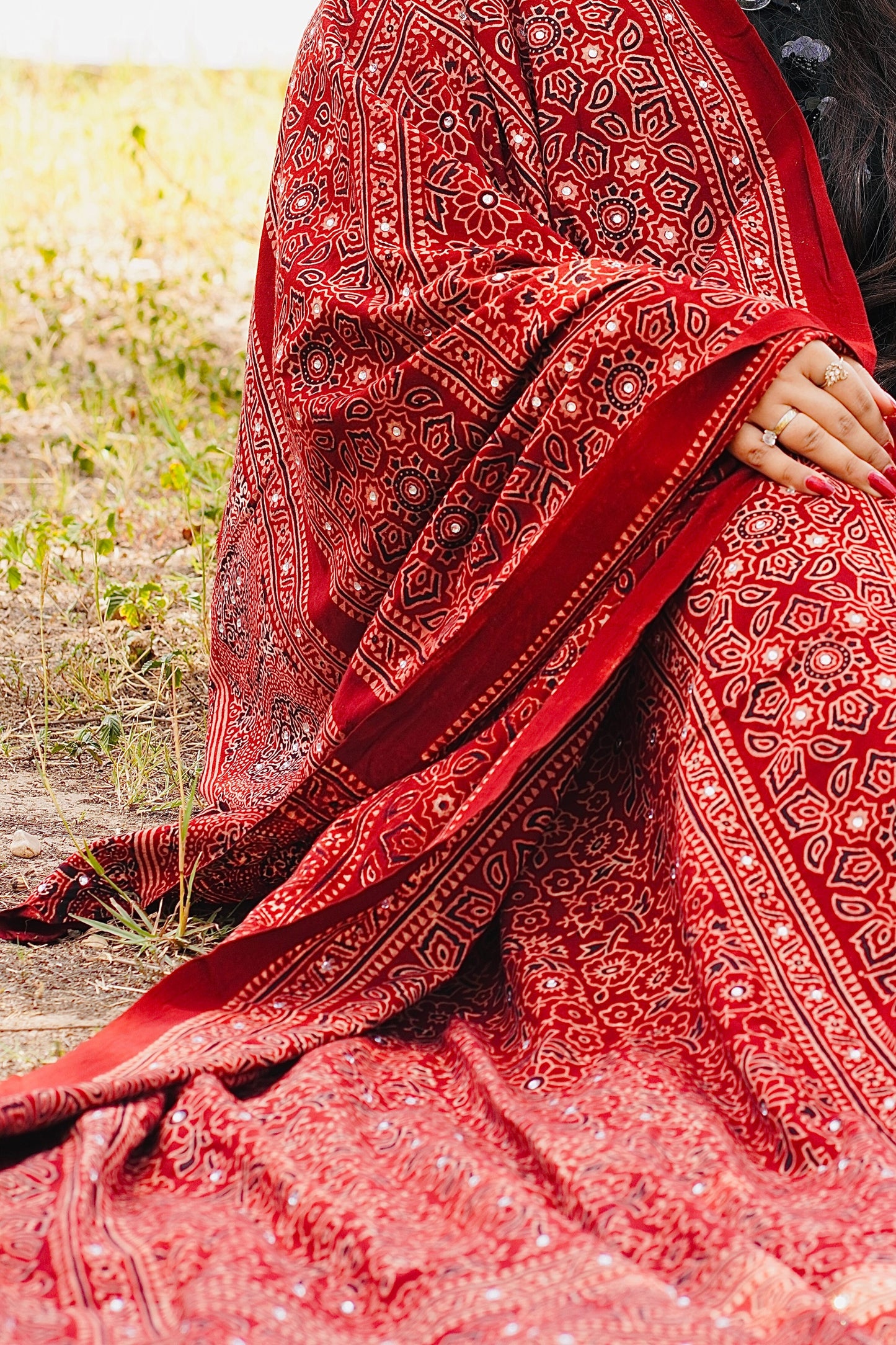 Zareen Ajrak Chaadar Maroon – Hand Block Printed