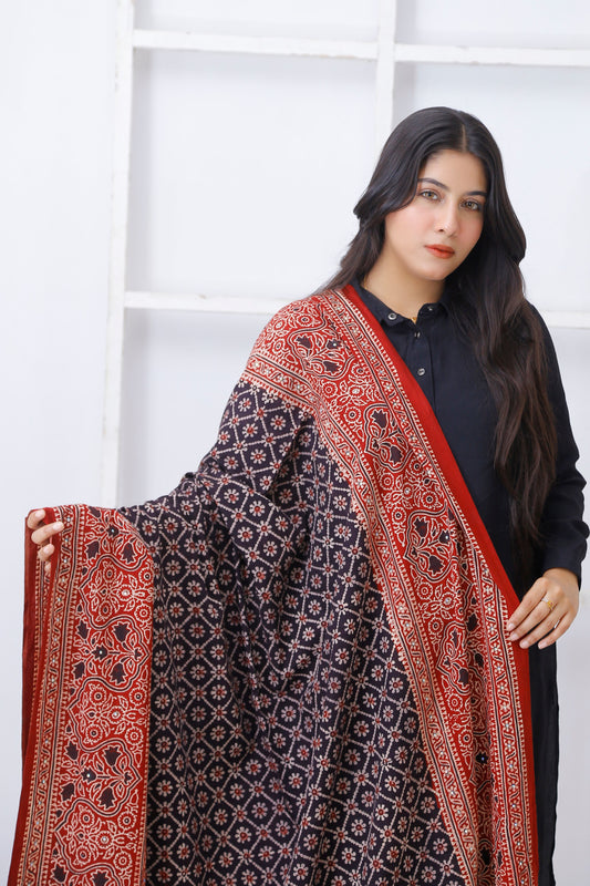 Nargis Ajrak Chaddat 2Tone Black