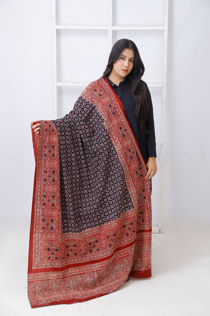Nargis Ajrak Chaddat 2Tone Black