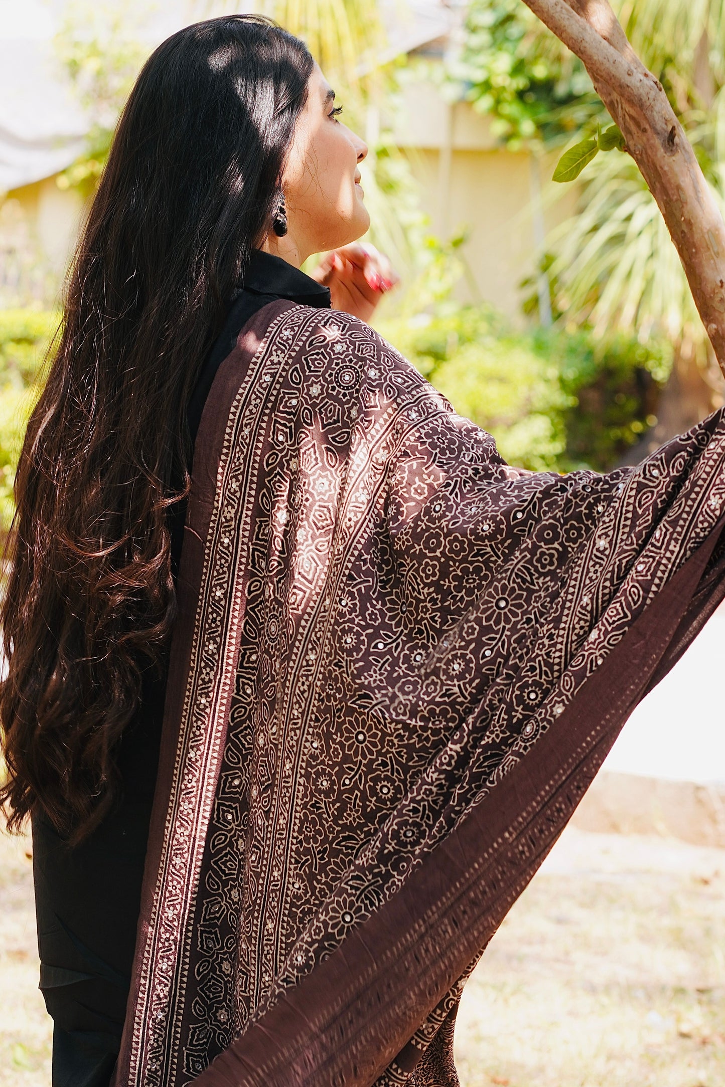 Zareen Ajrak Chaadar – Dark Chocolate Brown | Hand Block Printed