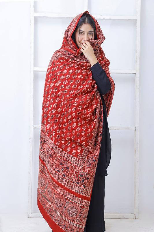 Tehzeeb Ajrak Chaddar  Maroon